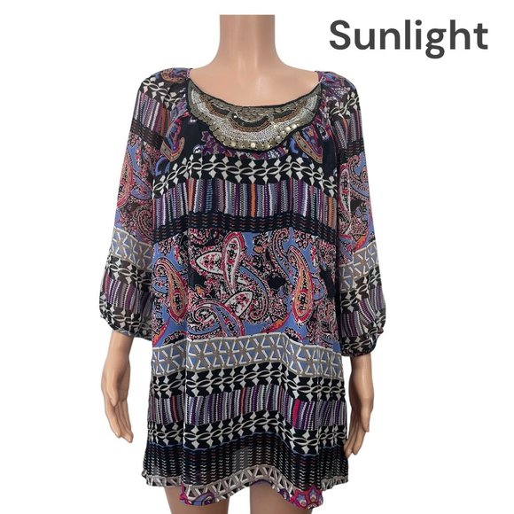 new directions Tops - New Directions Womens Plus SZ 2X Multicolored Top Blouse Embellied Collar Front